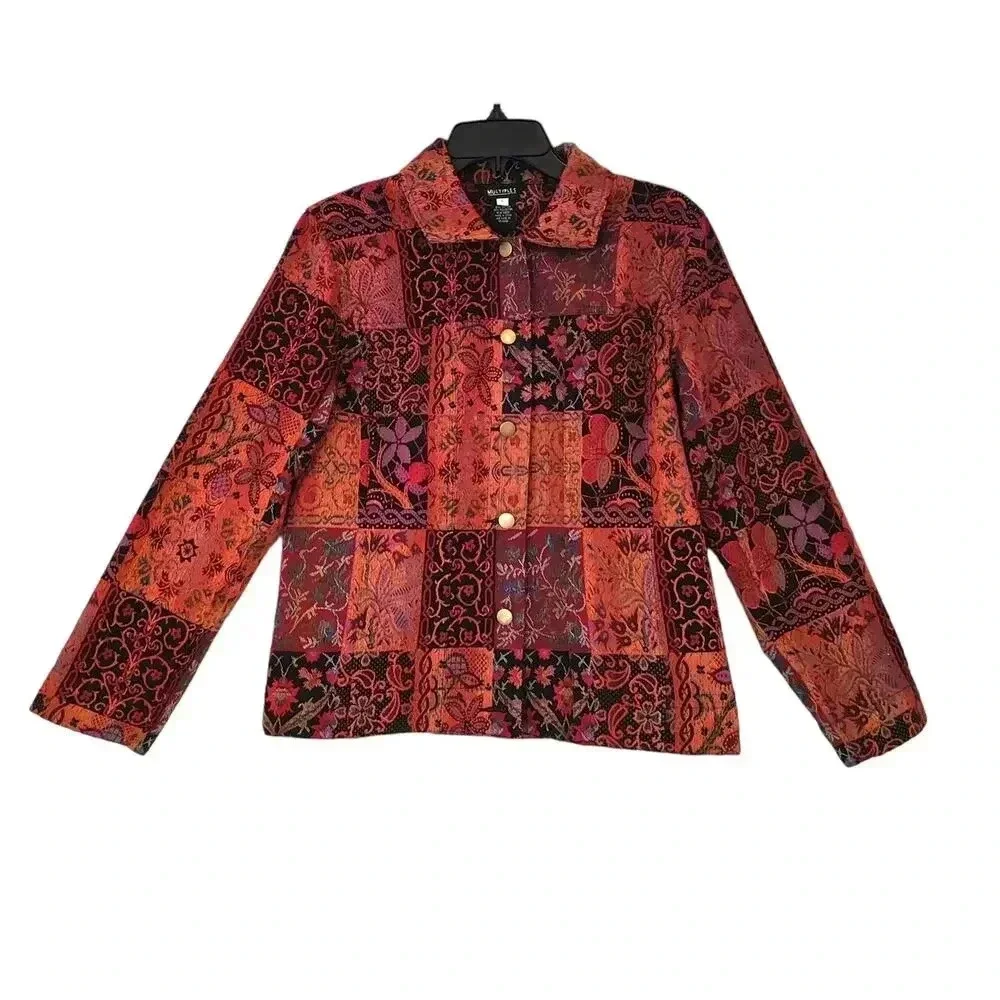 Multiples Tapestry Jacket Size S Patchwork Boho Floral‎ Multicolor Collared